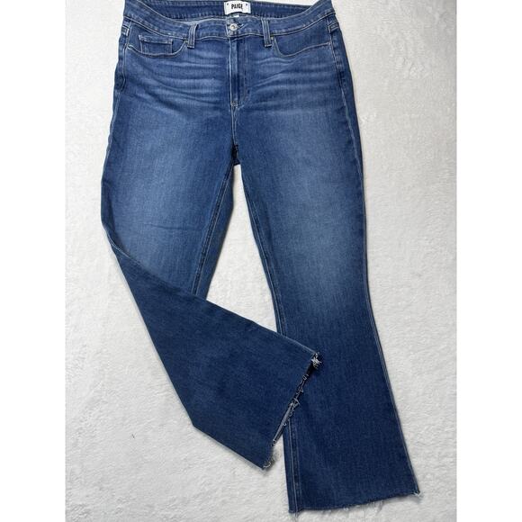 Paige Colette Crop Flare High Rise Stretch Jeans Raw Tuned Hem Women's 33-35” - Picture 1 of 7
